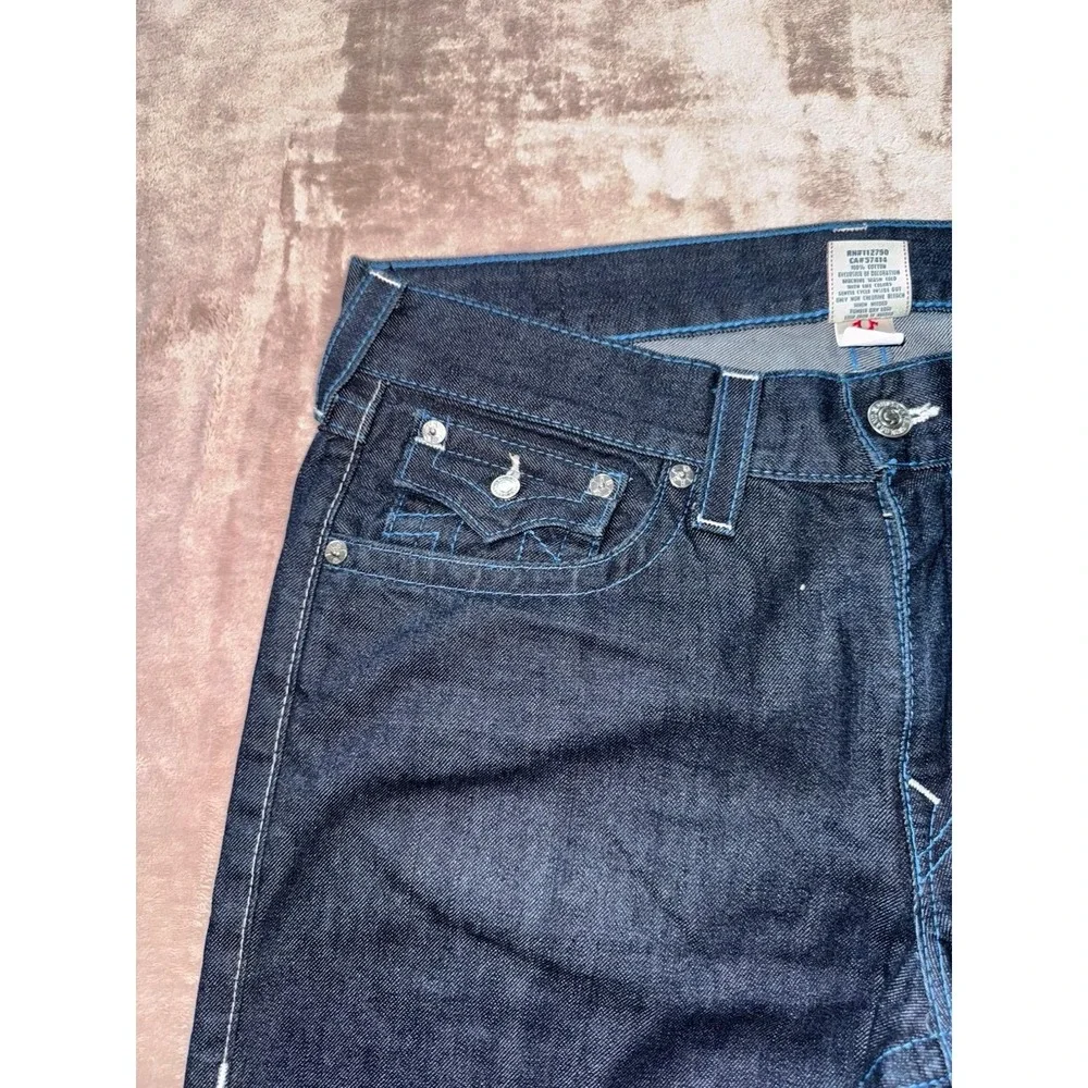 True Religion Mens Straight Blue Denim Jeans Dark Wash Slim‎ Fit Size 36